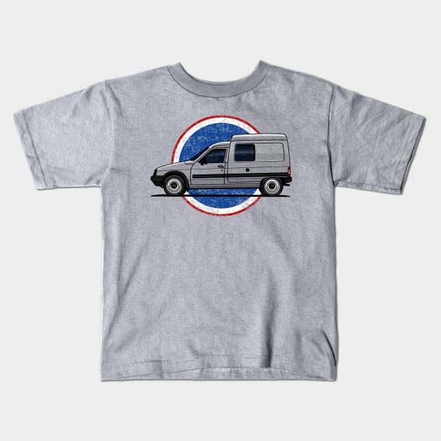 The iconic white van with french circle background Kids T-Shirt by jaagdesign